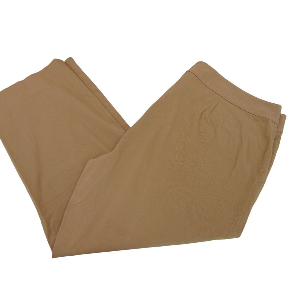 Lauren Ralph Womens Tan Cropped Pants 18W Plus Flat Front Gold Zippers Stretch - Picture 4 of 11